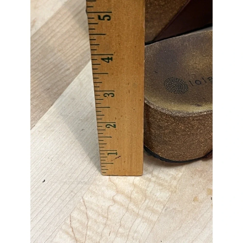 Lola‎ Sabbia for Eric Michael Sandals Womens 39 Brown Leather Cork Wedge Slide